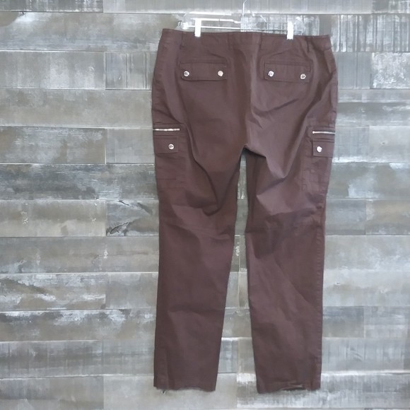 MICHAEL Michael Kors Brown Cargo Pants Women Size 16W Long Tall Stretch 8 Pocket - Picture 4 of 9